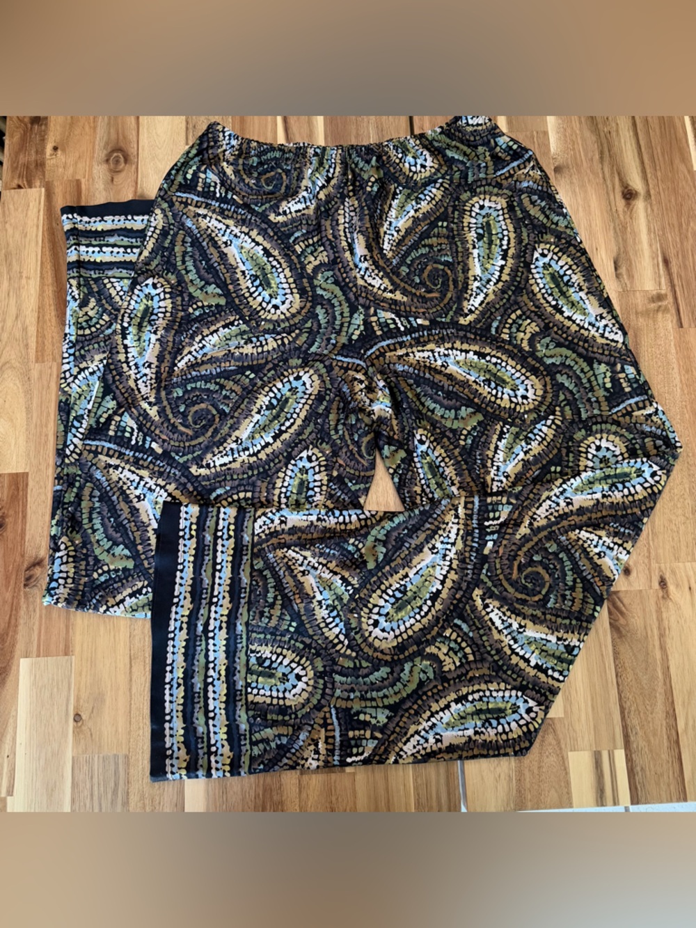 Sunny Leigh Olive, Black, Cream Paisley Wide Leg Pants